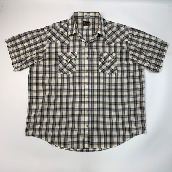 Plains Western Shirt Mens 2X Big Man Pearl Snap Button Plaid Short Sleeve Yoke - Picture 2 of 11